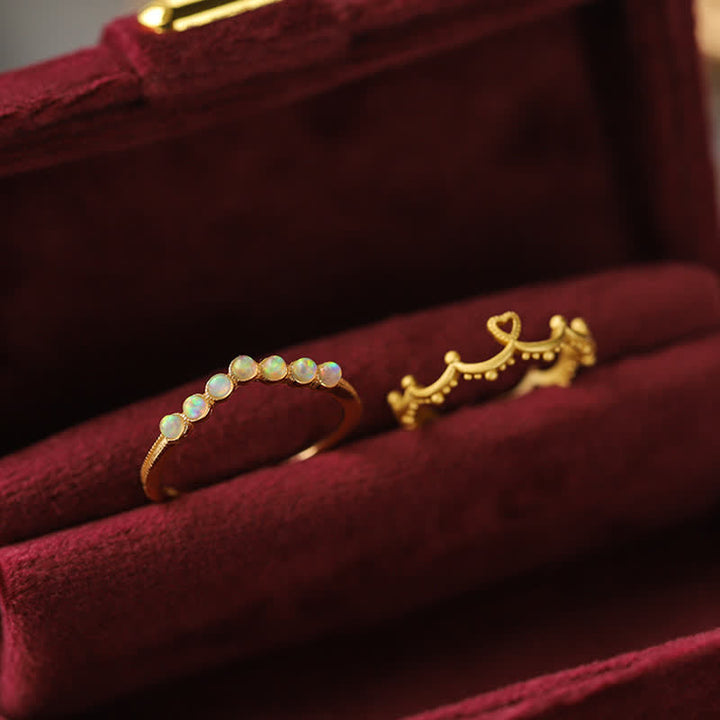 Bague double couche avec couronne ondulée en opale naturelle Olivenorma