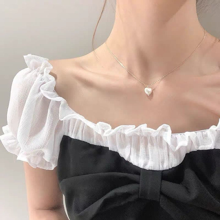 Collier pendentif coeur en zircon blanc opale Olivenorma