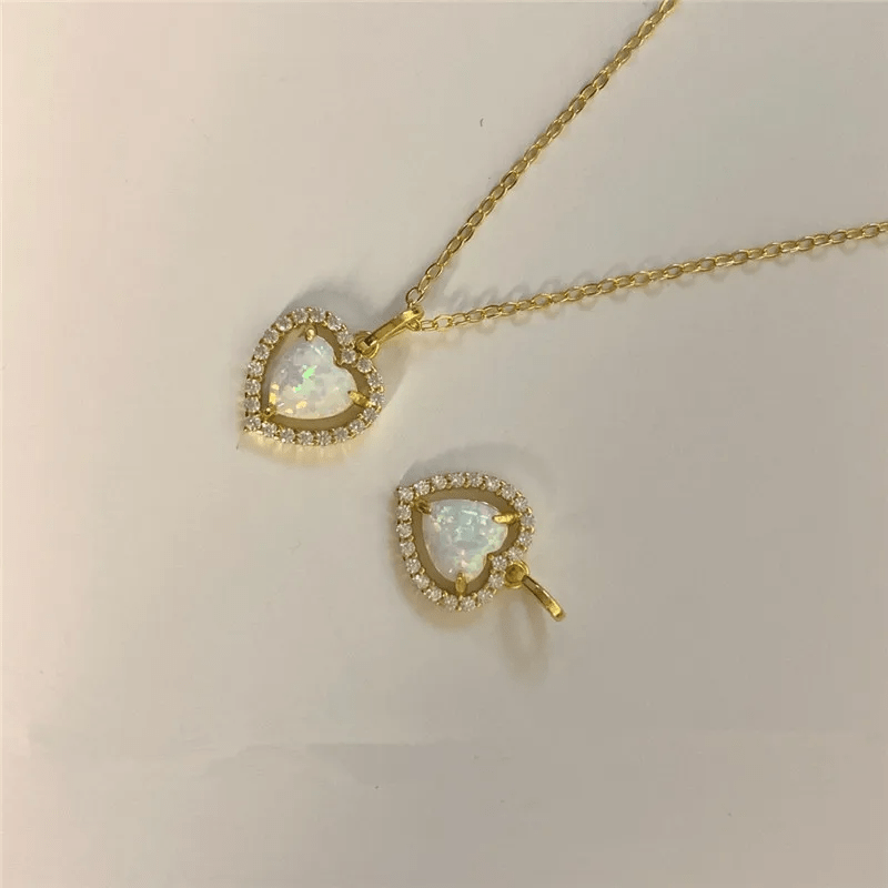 Collier pendentif coeur en zircon blanc opale Olivenorma