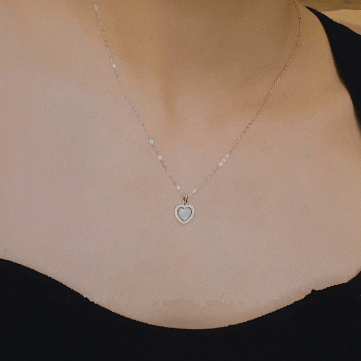 Collier pendentif coeur en zircon blanc opale Olivenorma
