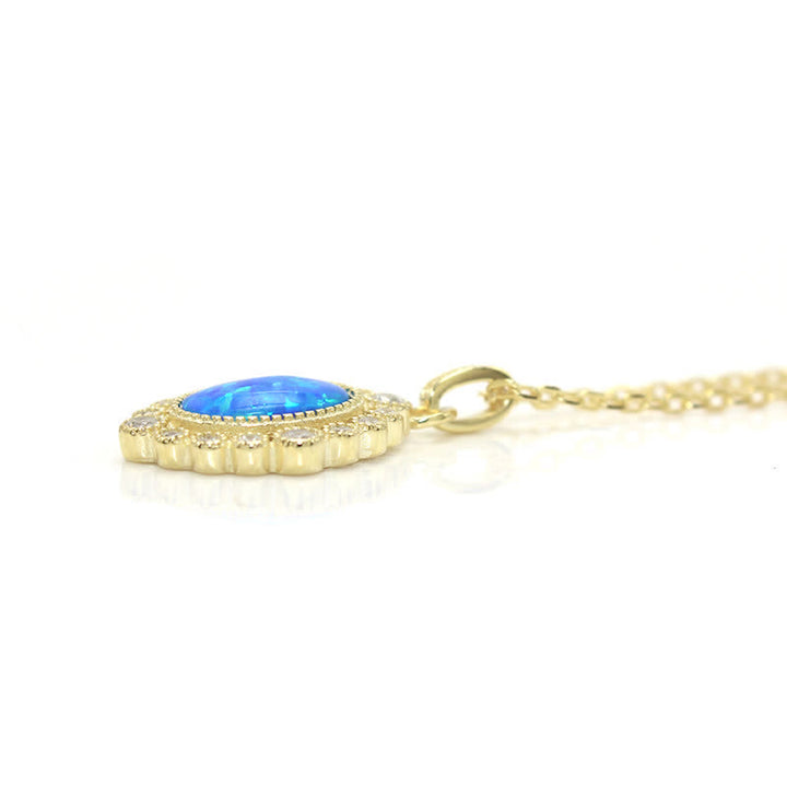 Collier pendentif ovale gravé en opale bleue Olivenorma