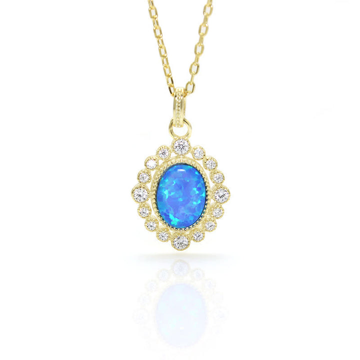 Collier pendentif ovale gravé en opale bleue Olivenorma