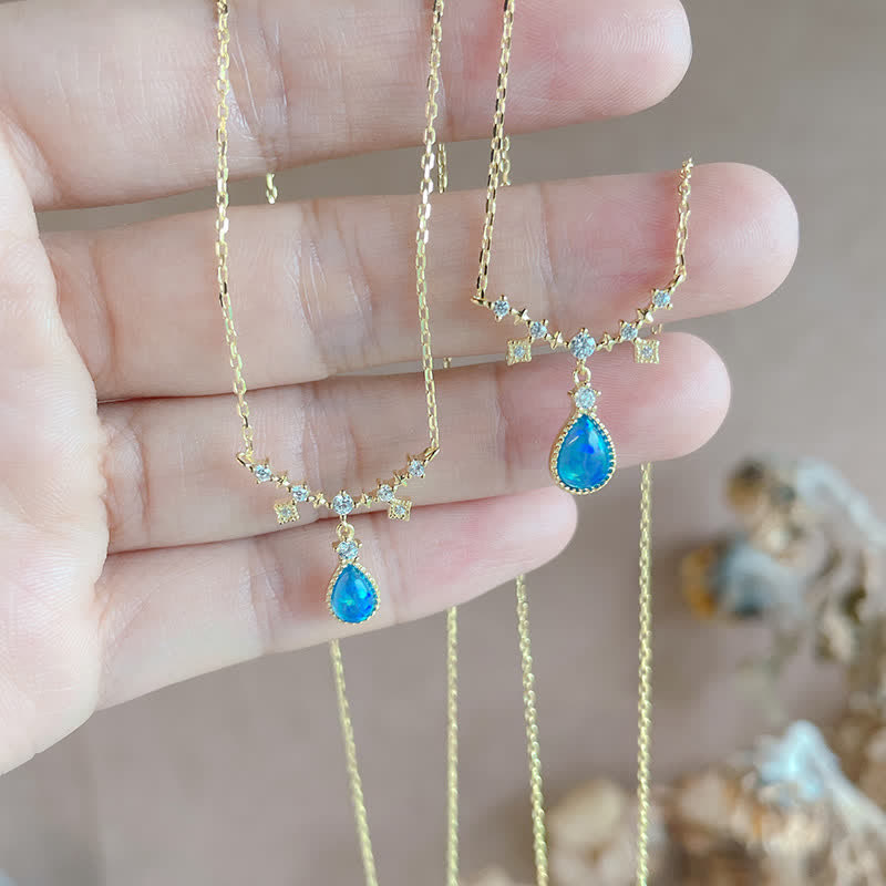 Collier pendentif goutte d'eau en zircon blanc bleu Opa Olivenorma