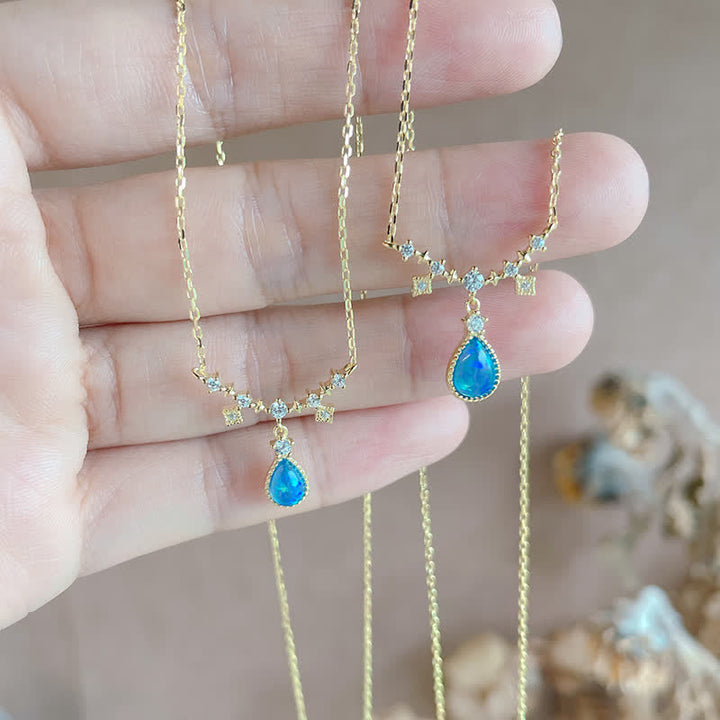 Collier pendentif goutte d'eau en zircon blanc bleu Opa Olivenorma