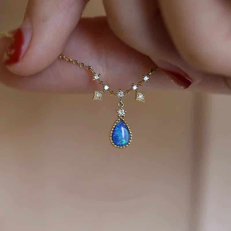 Collier pendentif goutte d'eau en zircon blanc bleu Opa Olivenorma