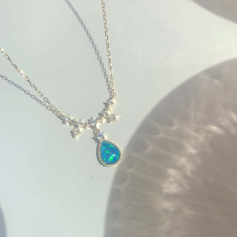 Collier pendentif goutte d'eau en zircon blanc bleu Opa Olivenorma