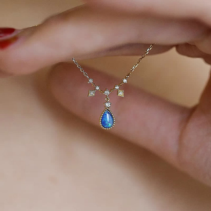 Collier pendentif goutte d'eau en zircon blanc bleu Opa Olivenorma