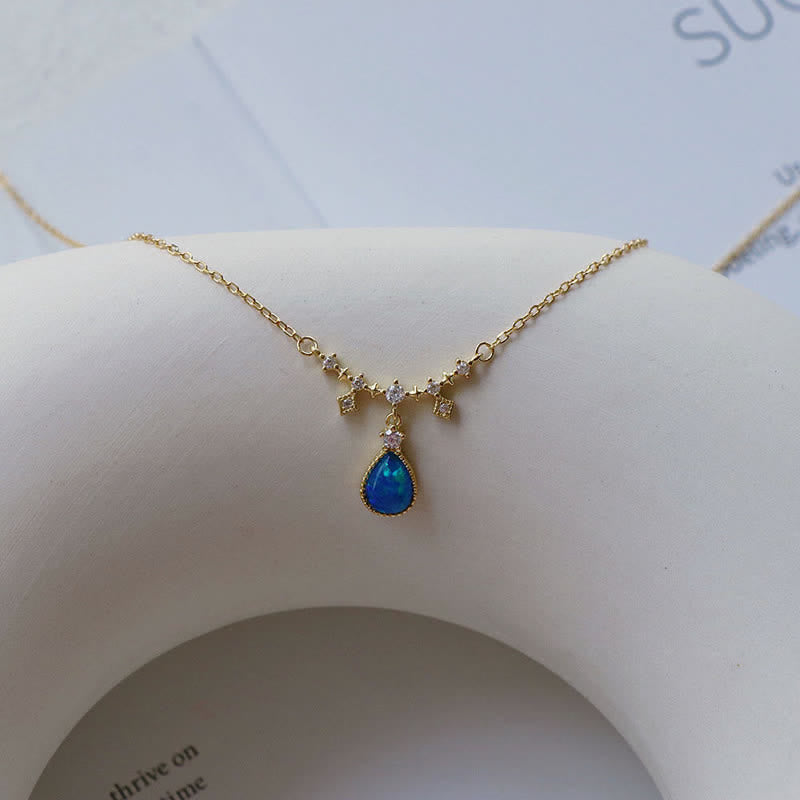 Collier pendentif goutte d'eau en zircon blanc bleu Opa Olivenorma
