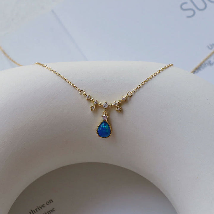 Collier pendentif goutte d'eau en zircon blanc bleu Opa Olivenorma