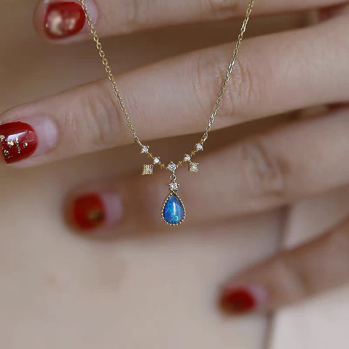 Collier pendentif goutte d'eau en zircon blanc bleu Opa Olivenorma