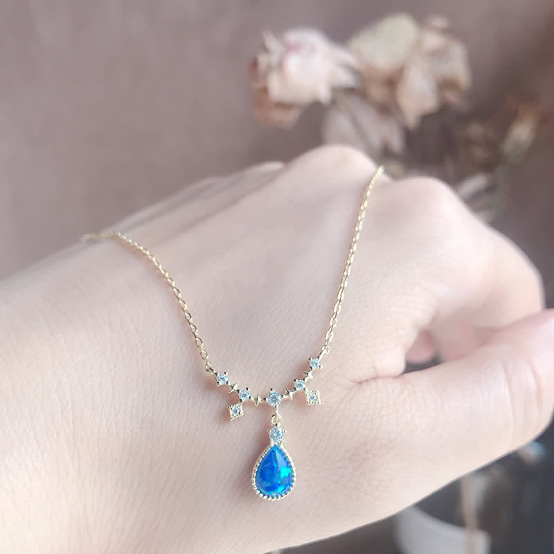 Collier pendentif goutte d'eau en zircon blanc bleu Opa Olivenorma
