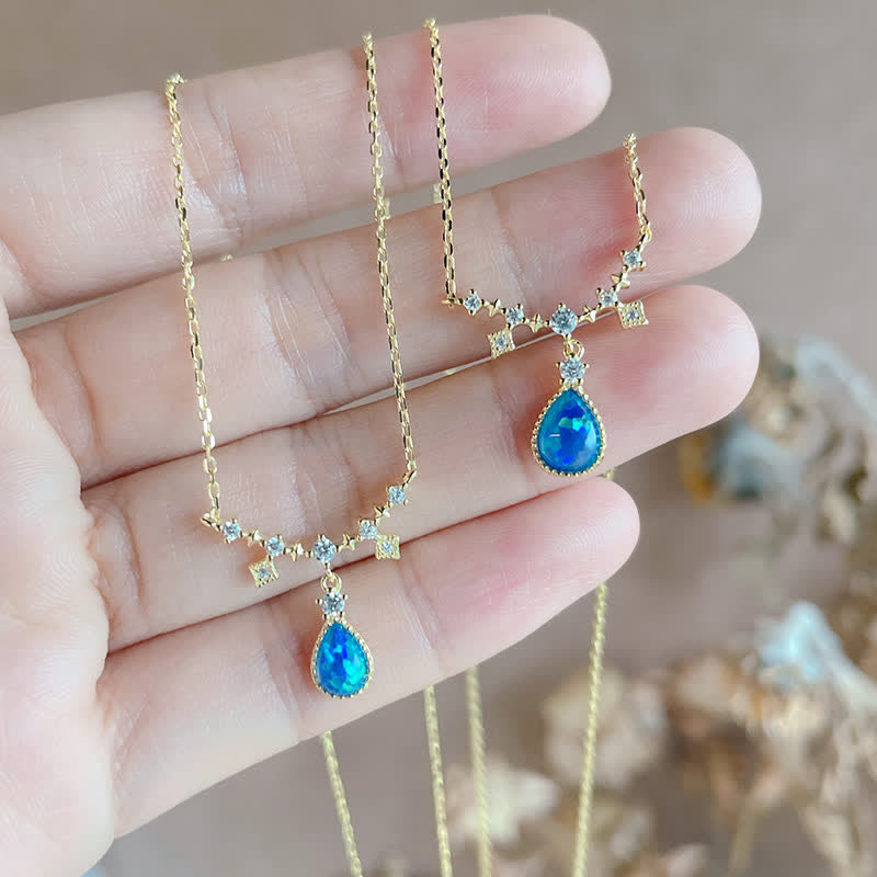 Collier pendentif goutte d'eau en zircon blanc bleu Opa Olivenorma