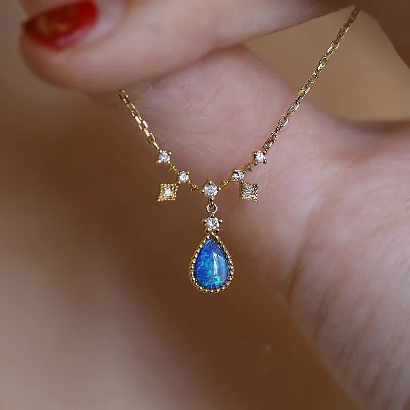 Collier pendentif goutte d'eau en zircon blanc bleu Opa Olivenorma