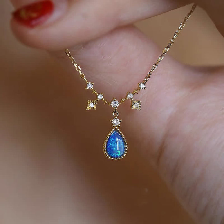 Collier pendentif goutte d'eau en zircon blanc bleu Opa Olivenorma