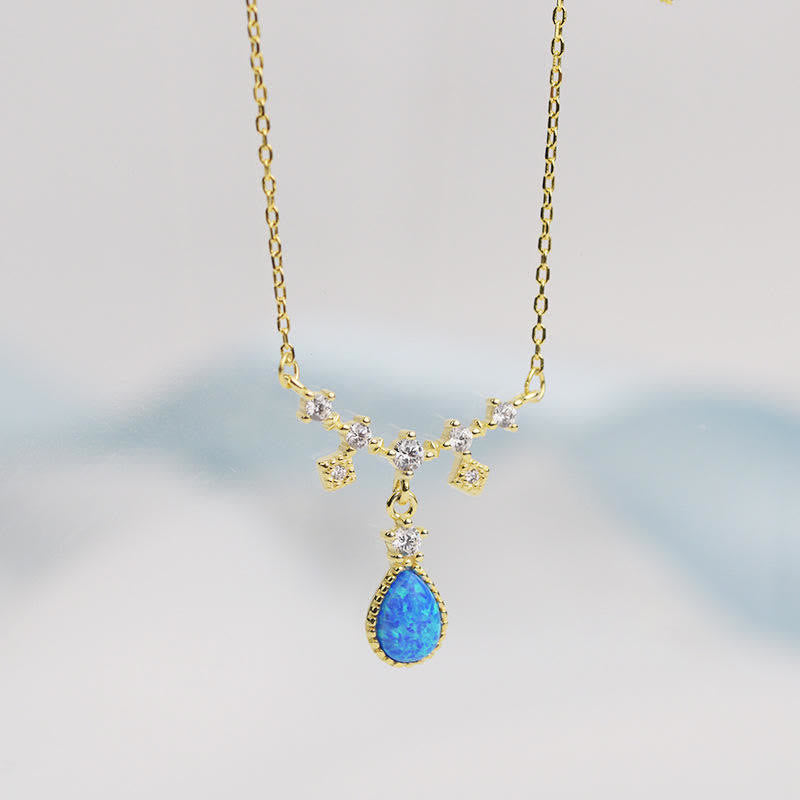Collier pendentif goutte d'eau en zircon blanc bleu Opa Olivenorma