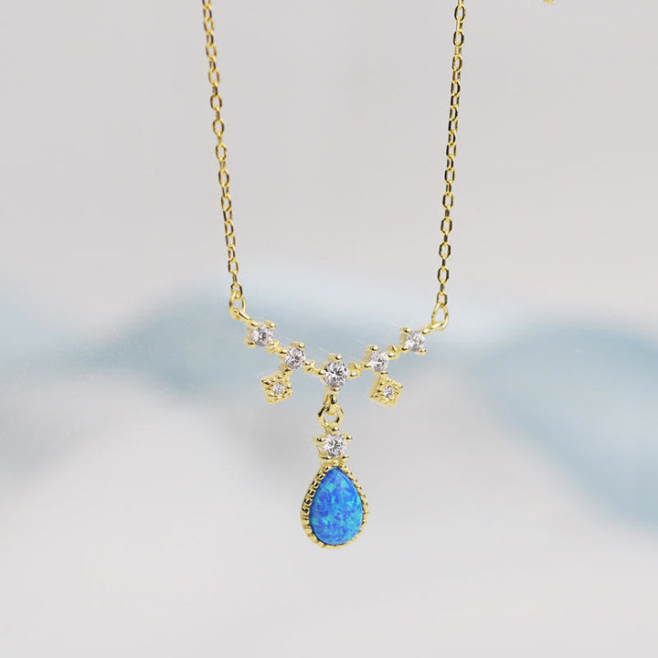 Collier pendentif goutte d'eau en zircon blanc bleu Opa Olivenorma