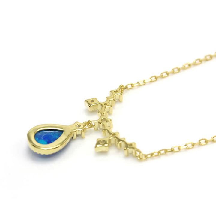 Collier pendentif goutte d'eau en zircon blanc bleu Opa Olivenorma