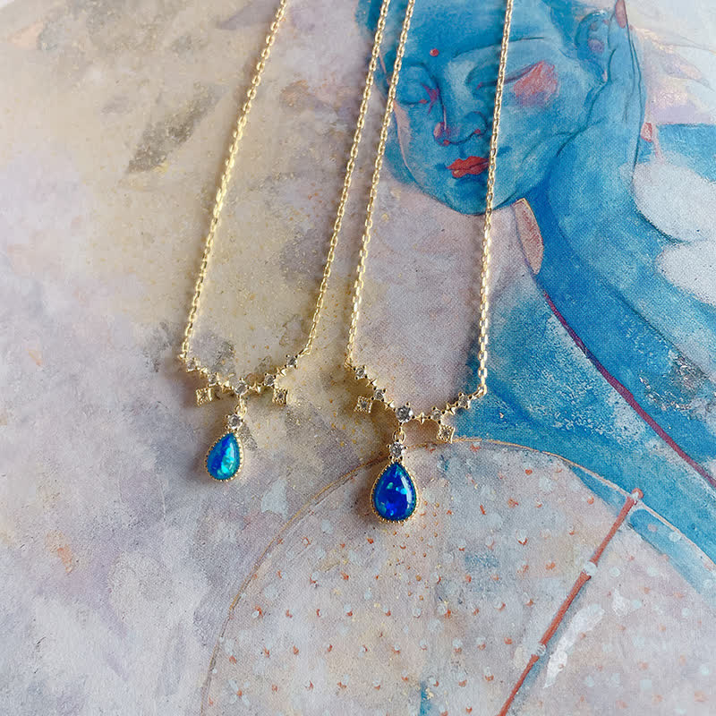 Collier pendentif goutte d'eau en zircon blanc bleu Opa Olivenorma