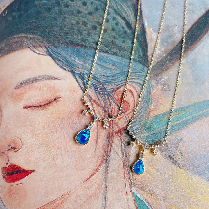 Collier pendentif goutte d'eau en zircon blanc bleu Opa Olivenorma