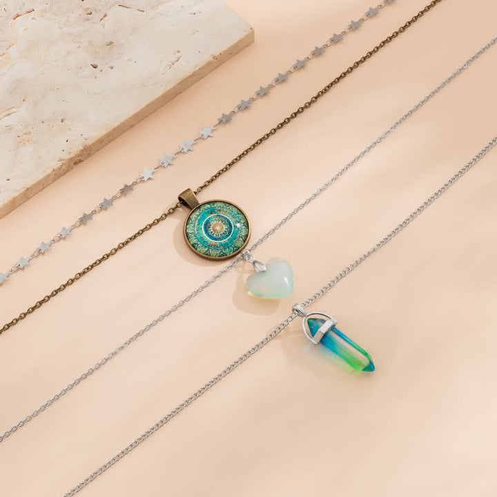 Ensemble de colliers à trois rangs avec pendentif en forme de cœur en opalite Olivenorma