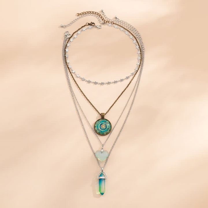 Ensemble de colliers à trois rangs avec pendentif en forme de cœur en opalite Olivenorma
