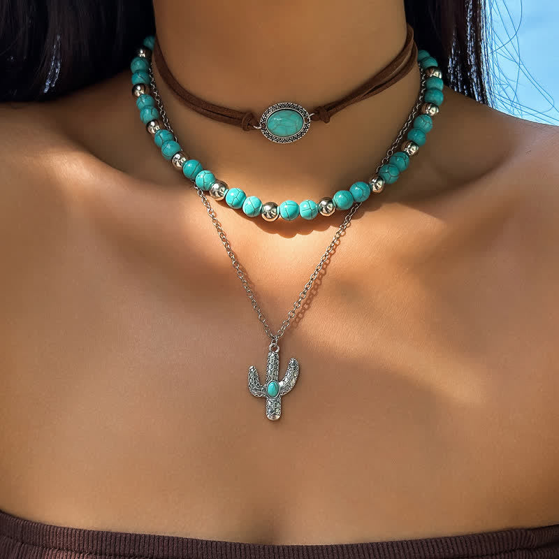 Ensemble de colliers avec pendentif tête de taureau en alliage turquoise Olivenorma
