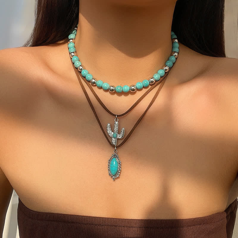 Ensemble de colliers avec pendentif tête de taureau en alliage turquoise Olivenorma