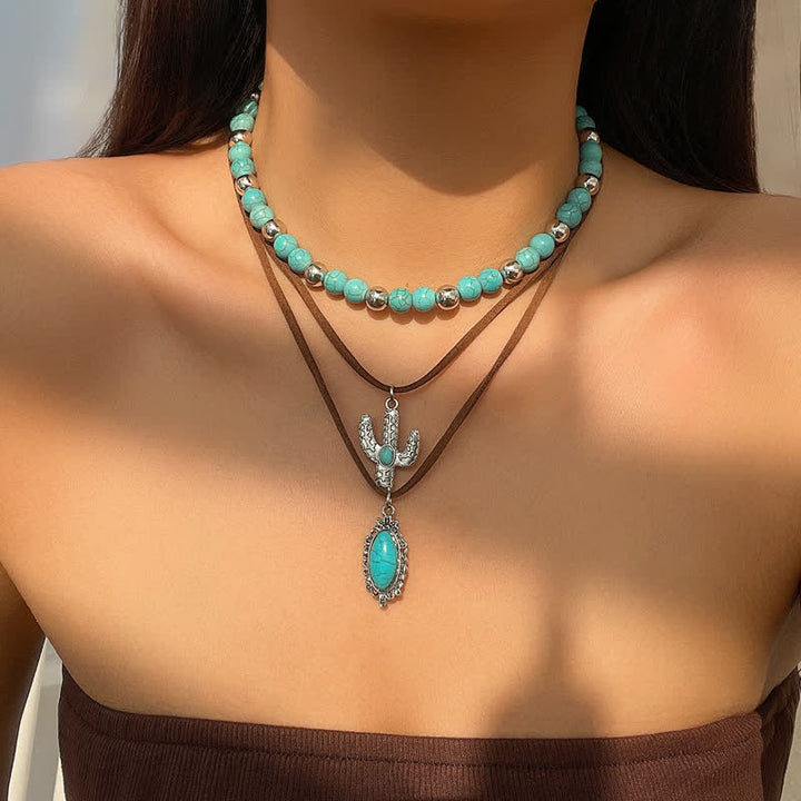 Ensemble de colliers avec pendentif tête de taureau en alliage turquoise Olivenorma