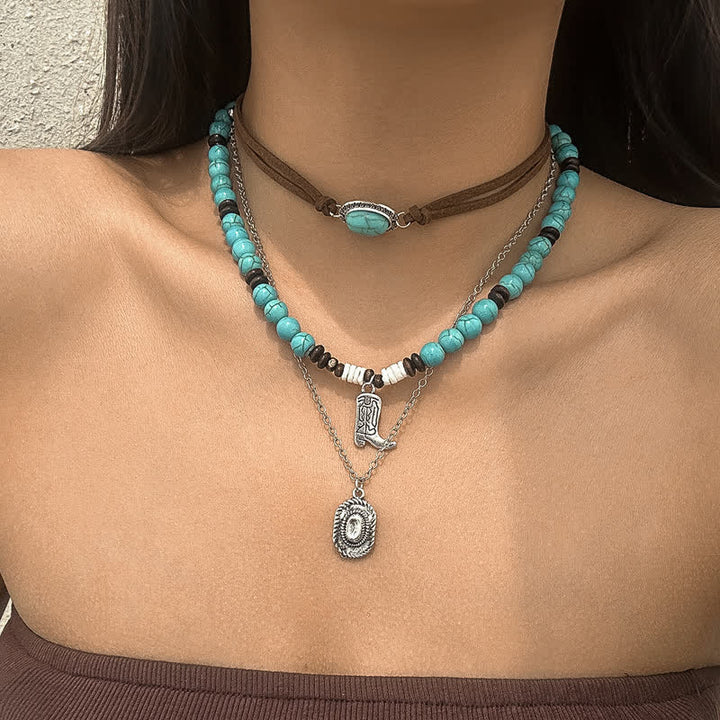 Ensemble de colliers avec pendentif tête de taureau en alliage turquoise Olivenorma