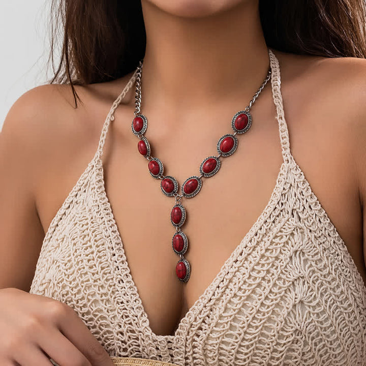 Ensemble de colliers à pendentif long exagéré en turquoise naturelle Olivenorma