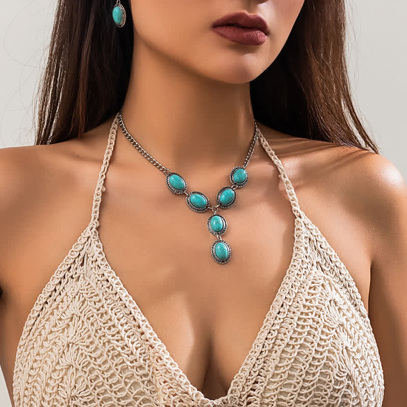 Ensemble de colliers à pendentif long exagéré en turquoise naturelle Olivenorma