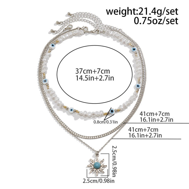 Ensemble de colliers contre le mauvais œil avec perles d'eau douce turquoise Olivenorma