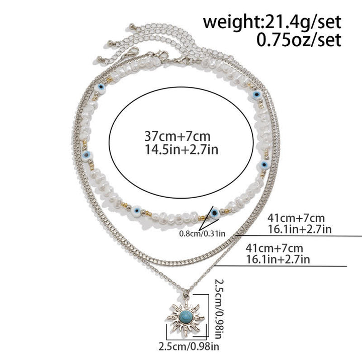 Ensemble de colliers contre le mauvais œil avec perles d'eau douce turquoise Olivenorma