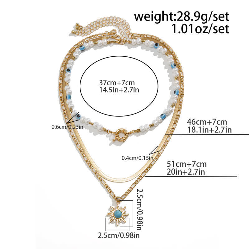 Ensemble de colliers contre le mauvais œil avec perles d'eau douce turquoise Olivenorma