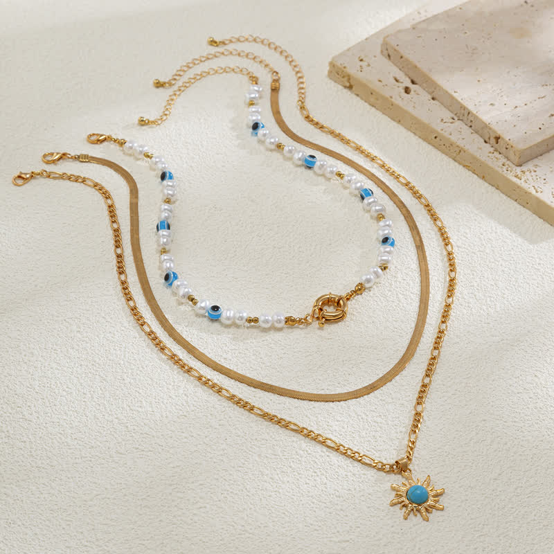 Ensemble de colliers contre le mauvais œil avec perles d'eau douce turquoise Olivenorma