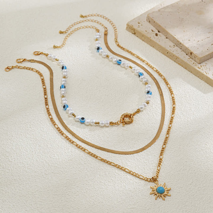 Ensemble de colliers contre le mauvais œil avec perles d'eau douce turquoise Olivenorma