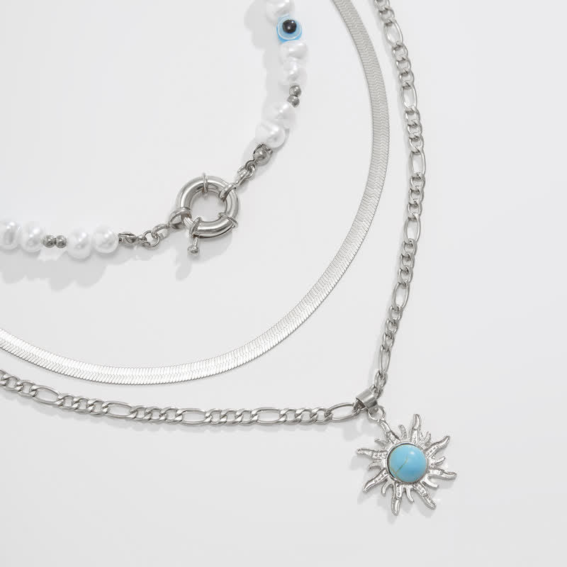 Ensemble de colliers contre le mauvais œil avec perles d'eau douce turquoise Olivenorma