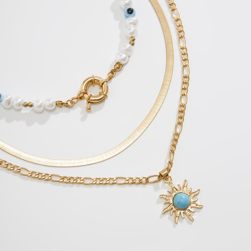 Ensemble de colliers contre le mauvais œil avec perles d'eau douce turquoise Olivenorma