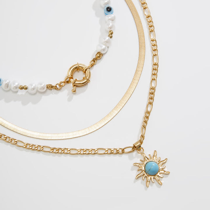 Ensemble de colliers contre le mauvais œil avec perles d'eau douce turquoise Olivenorma