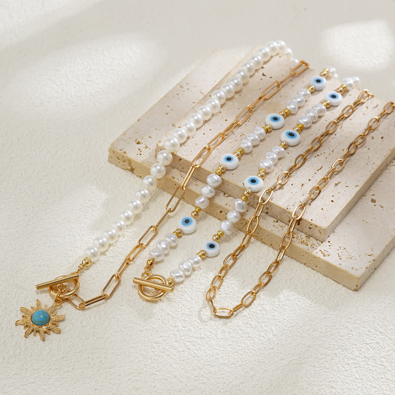 Ensemble de colliers contre le mauvais œil avec perles d'eau douce turquoise Olivenorma