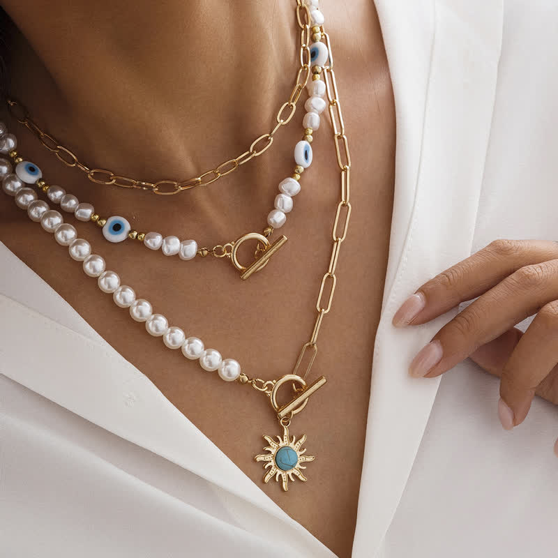 Ensemble de colliers contre le mauvais œil avec perles d'eau douce turquoise Olivenorma