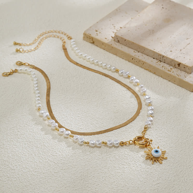 Ensemble de colliers contre le mauvais œil avec perles d'eau douce turquoise Olivenorma