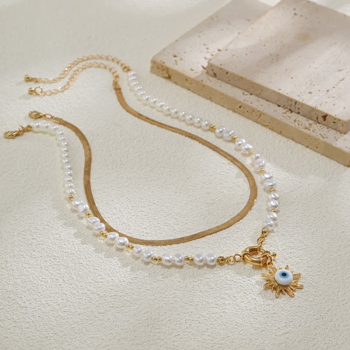 Ensemble de colliers contre le mauvais œil avec perles d'eau douce turquoise Olivenorma