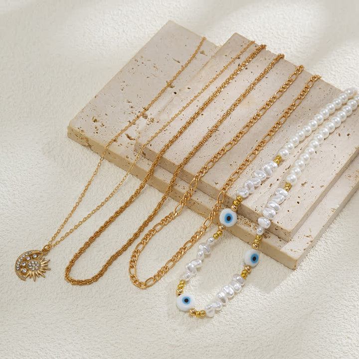 Ensemble de colliers contre le mauvais œil avec perles d'eau douce turquoise Olivenorma