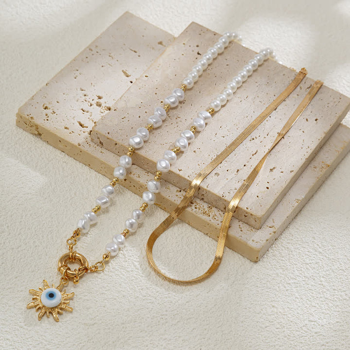 Ensemble de colliers contre le mauvais œil avec perles d'eau douce turquoise Olivenorma