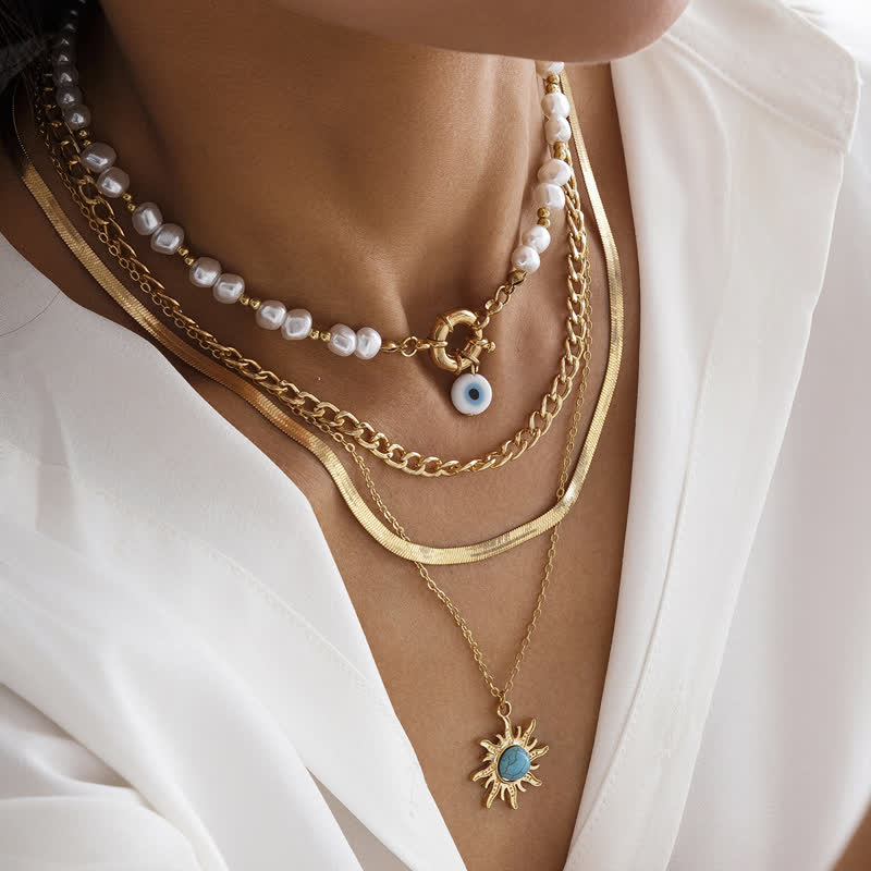 Ensemble de colliers contre le mauvais œil avec perles d'eau douce turquoise Olivenorma