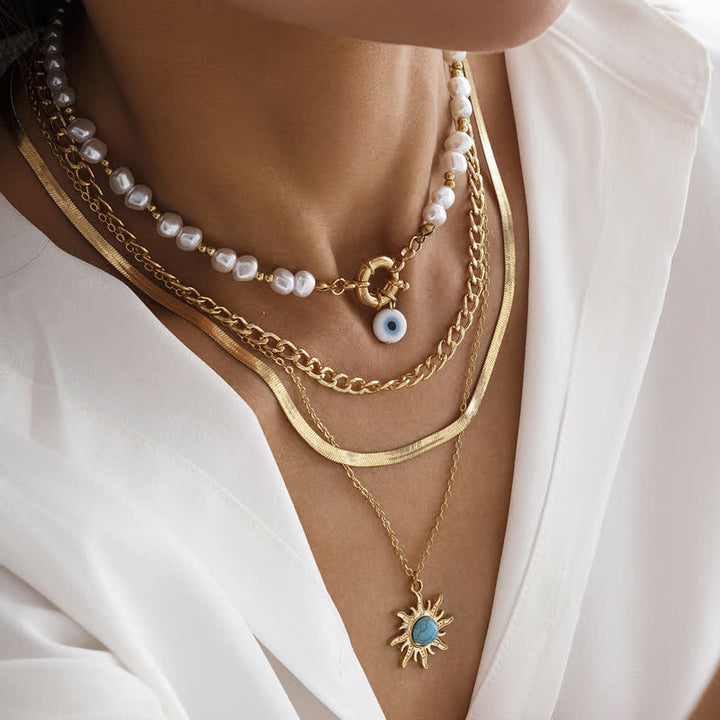 Ensemble de colliers contre le mauvais œil avec perles d'eau douce turquoise Olivenorma