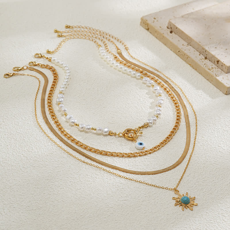 Ensemble de colliers contre le mauvais œil avec perles d'eau douce turquoise Olivenorma