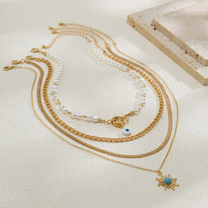 Ensemble de colliers contre le mauvais œil avec perles d'eau douce turquoise Olivenorma