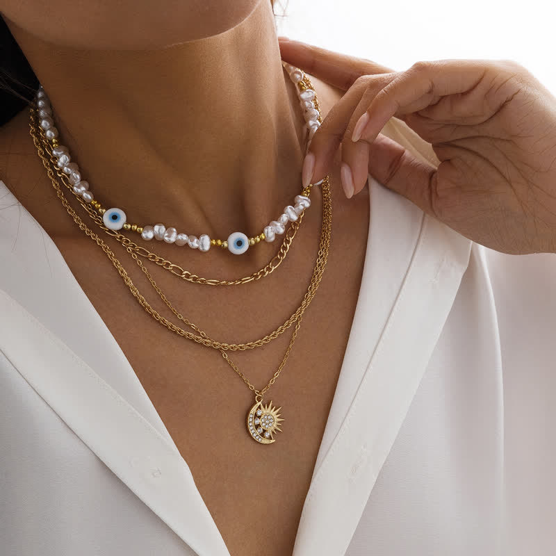 Ensemble de colliers contre le mauvais œil avec perles d'eau douce turquoise Olivenorma